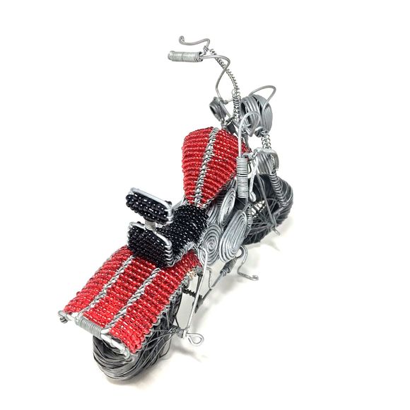 Handmade Seed Bead Beaded Wire Motorcycle Sculpture Folk Art Decor Gift - Picture 5 of 10